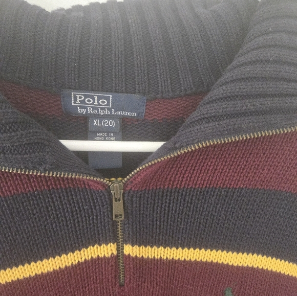 Vintage Polo Ralph Lauren striped mock neck pullover sweater Boys Size XL 20 - Picture 3 of 6